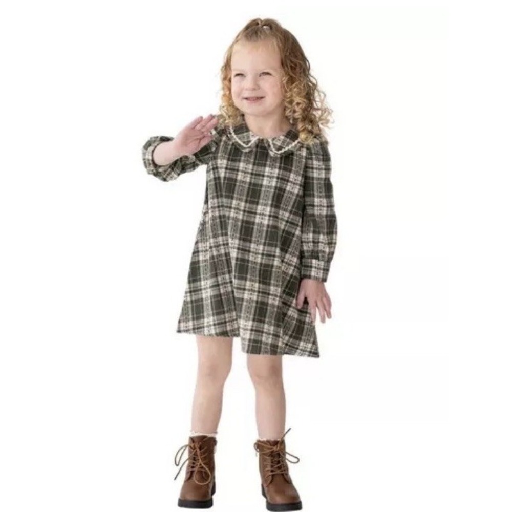 NWT Mabel + Honey Green Plaid Peter Pan Collar Dress 2T Holiday Christmas